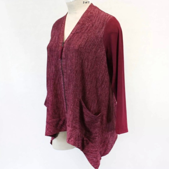 LOGO Lori Goldstein Burgundy Knit Cardigan 1X - Picture 2 of 7